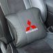 Подушка на подголовник с логотипом Mitsubishi Экокожа 3D Цветной лого Бежевая-Черный кант 1 шт 91812 фото
