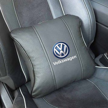 Подушка на підголівник з логотипом Volkswagen Екошкіра 3D Кольоровий лого Чорна-Чорний кант 1 шт 10 фото
