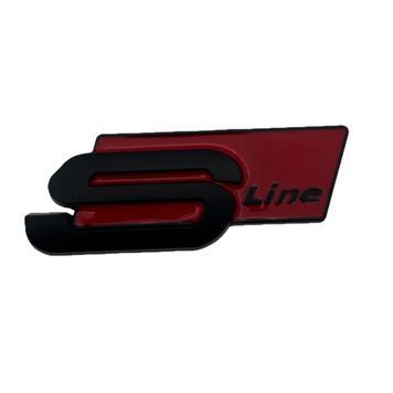 Емблема напис SLine для Audi чорна+червоний 81х30 мм метал (на скотчі) 95629 фото