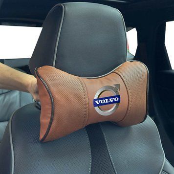 Подушка на подголовник с логотипом Volvo Экокожа 3D Цветной лого Коричневые-Коричневый кант 1 шт 91602 фото