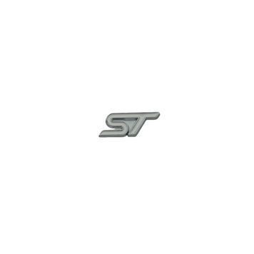 Эмблема надпись ST для Ford белая с серебристой окантовкой 30х13 мм металл (на скотче) 95679 фото