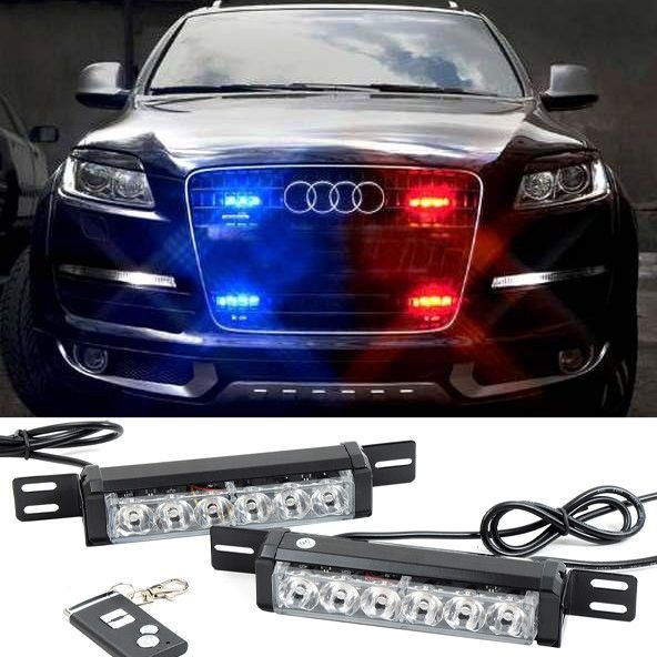 Страбоскоп Светодиодный 12V DRL / 3W* 6LED / 12 Режимов / С Пультом / Красный-Синий-Желтый (T1001-2) 52049 фото