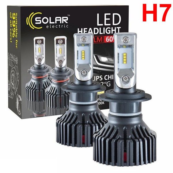 LED лампи автомобільні Solar H7 12/24V 8000Lm 60W 6000K IP67 радіатор та кулер 2 шт (8307) 39449 фото