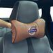 Подушка на підголівник з логотипом Volvo Екошкіра 3D Кольоровий лого Коричневий-Коричневий кант 1 шт 91602 фото 1