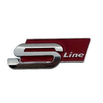 Емблема напис SLine для Audi хром+червоний 81х30 мм метал (на скотчі) 95630 фото
