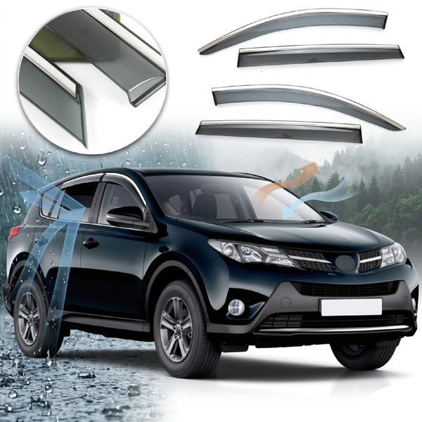 Дефлектори вікон вітровики Benke для Toyota Rav 4 2013-2018 Хром Молдинг Із Нержавіючої Сталі 3D 58155 фото