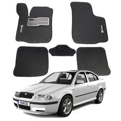 Коврики в салон EVA для Skoda Octavia Tour 1996-2010 (Металлический подпятник) Черные-Красный кант 5 шт 62960 фото
