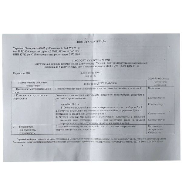 Аптечка автомобільна ЄВРО до 9 чол для поїздки до Європи Сертифікована S4C_Evro фото