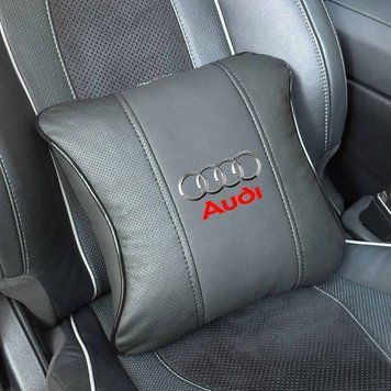 Автомобільна подушка для Audi Кольоровий 3D Логотип Екошкіра Чорна 1 шт (Modena) 91865 фото