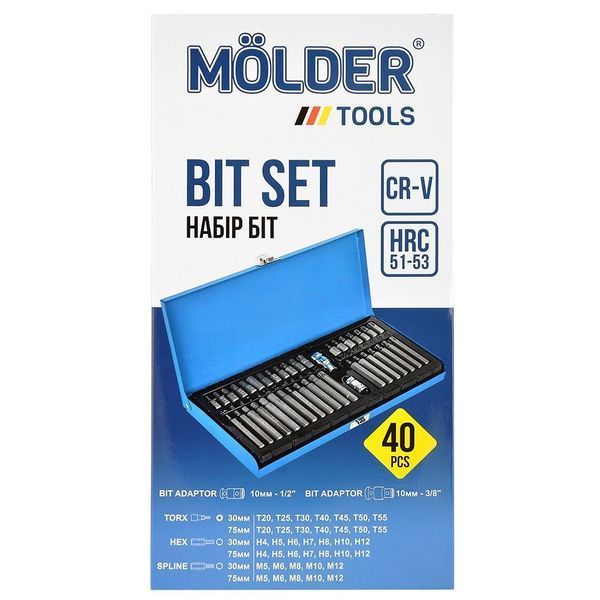 Набір біт Шестигранники та Зірочки Hex Torx Molder 40 предметів Оригінал (MT68040) MT68040 фото