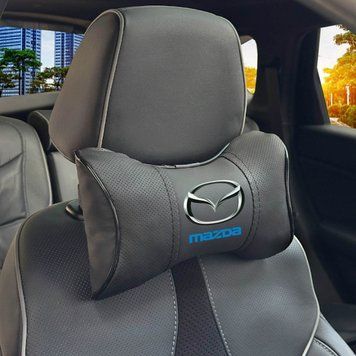 Подушка на підголівник з логотипом Mazda Екошкіра 3D Кольоровий лого Чорна-Чорний кант 1 шт 91656 фото