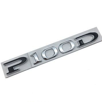 Емблема напис P100D для Tesla 140х17мм ХРОМ+ЧОРНИЙ метал (на скотчі) 95502 фото