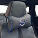 Подушка на підголівник з логотипом Volvo Екошкіра 3D Кольоровий лого Чорна-Синій кант 1 шт 91606 фото 1