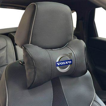 Подушка на підголівник з логотипом Volvo Екошкіра 3D Кольоровий лого Чорна-Чорний кант 1 шт 91608 фото