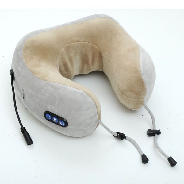 Подушка дорожная для шеи замшевая+полиуретан с памятью, масссажер 3 режима Pillow 414 57157 фото