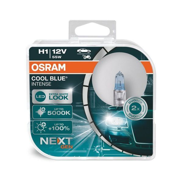 Автолампа галогенна Osram Cool Blue Intense +100% 12V H1 55W 5000K 2 шт Оригінал (64150 CBN-BOX) 59629 фото