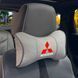 Подушка на подголовник с логотипом Mitsubishi Экокожа 3D Цветной лого Серые-Серый кант 1 шт 91659 фото
