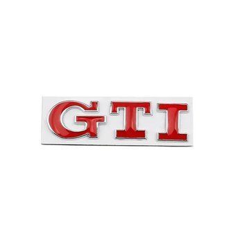 Емблема напис GTI для Volkswagen червона з сріблястою окантовкою 79х23 мм метал (на скотчі) 95637 фото