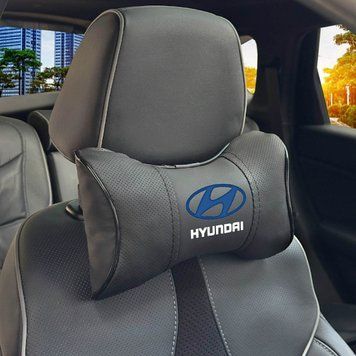 Подушка на підголівник з логотипом Hyundai Екошкіра 3D Кольоровий лого Чорна-Чорний кант 1 шт 91712 фото