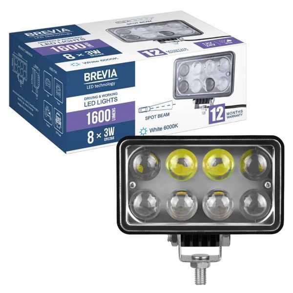LED фара Brevia 10-30V 24W (8x3W) 1600Lm Spot Дальний свет Алюминиевый корпус (BOL0803L) 62372 фото