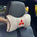 Подушка на подголовник с логотипом Mitsubishi Экокожа 3D Цветной лого Бежевая-Коричневый кант 1 шт 91660 фото
