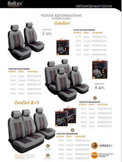 Чохли для сидінь універсальні Beltex Comfort 2+1 тип А Сірий BX53110 фото