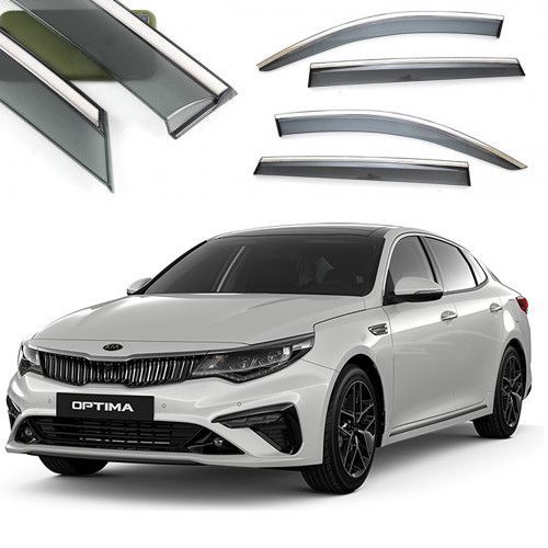 Дефлектори вікон вітровики Benke для Kia Optima K5 2020- Хром Молдинг Із Нержавіючої Сталі 3D 59474 фото