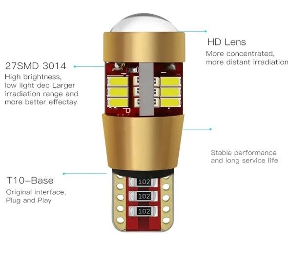 Автолампа светодиодная LED 12V T10 Линза 500 Lm (Canbus Обманка) Белый Свет 1 шт 63475 фото