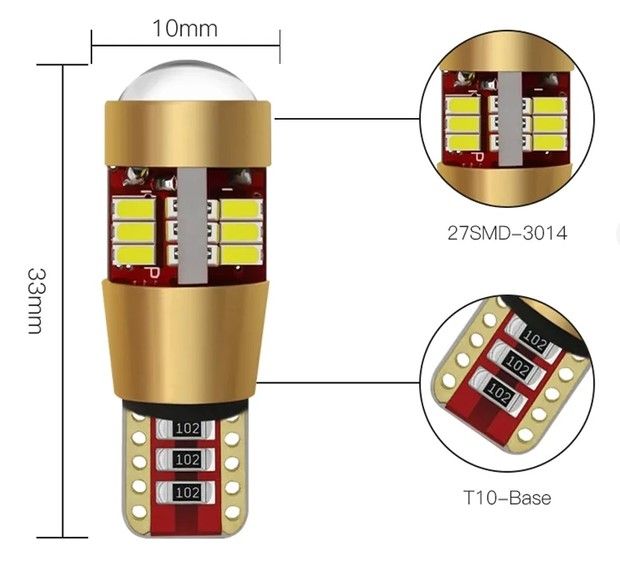 Автолампа світлодіодна LED 12V T10 Лінза 500 Lm (Canbus Оманка) Білий Світло 1 шт 63475 фото