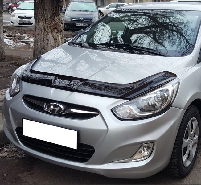 Дефлектор капоту мухобійка для Hyundai Accent Solaris 2010-2014 Євро Кріплення (Vip Tuning) HYD20 5159 фото