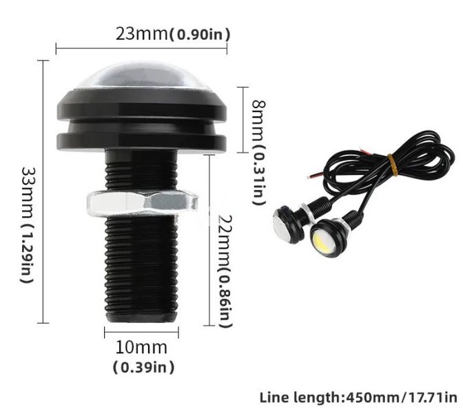 LED Денні ходові вогні ДХО очі врізні D23 мм 1.5W 12V (SOB 2smd) Білі 2 шт 50904 фото