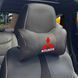 Подушка на подголовник с логотипом Mitsubishi Экокожа 3D Цветной лого Черная-Коричневый кант 1 шт 91661 фото