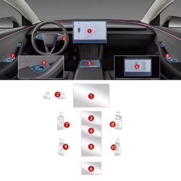 Набір Плівок захисних для салону Tesla Model Y 2021-2024 TPU (Кансолі Дисплея Ручок) 10 шт 100908 фото