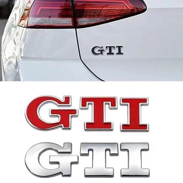 Эмблема надпись GTI для Volkswagen серебристая 79х23 мм металл (на скотче) 95639 фото