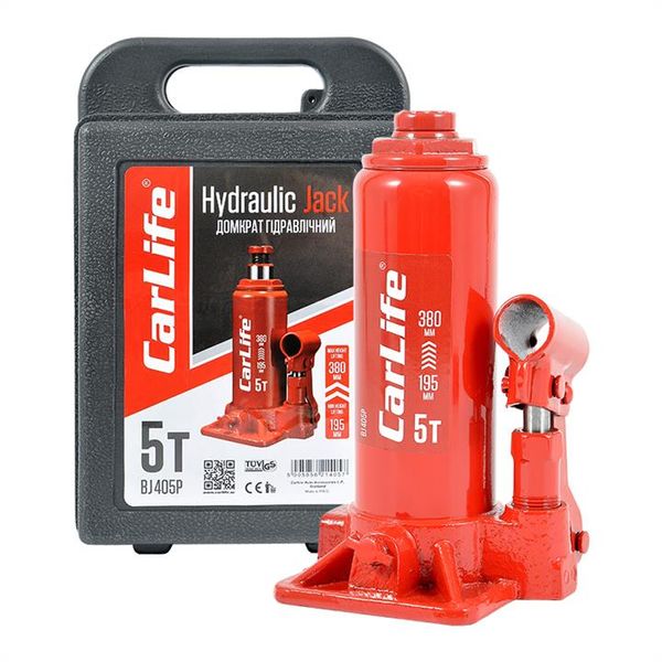Домкрат гидравлический бутылочный CarLife 5 т 195-380 мм в Кейсе (BJ405P) 24922 фото