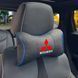 Подушка на подголовник с логотипом Mitsubishi Экокожа 3D Цветной лого Черная-Синий кант 1 шт 91662 фото