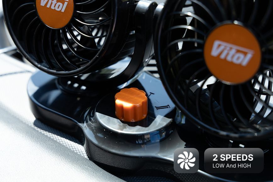 Автомобільний вентилятор Vitol 4" 24V 10W на підставці подвійний дві швидкості два регулювання (HX-T304-1) 91393 фото