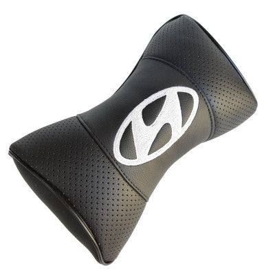 Подушка на подголовник с логотипом Hyundai экокожа Черная 1 шт 8287 фото