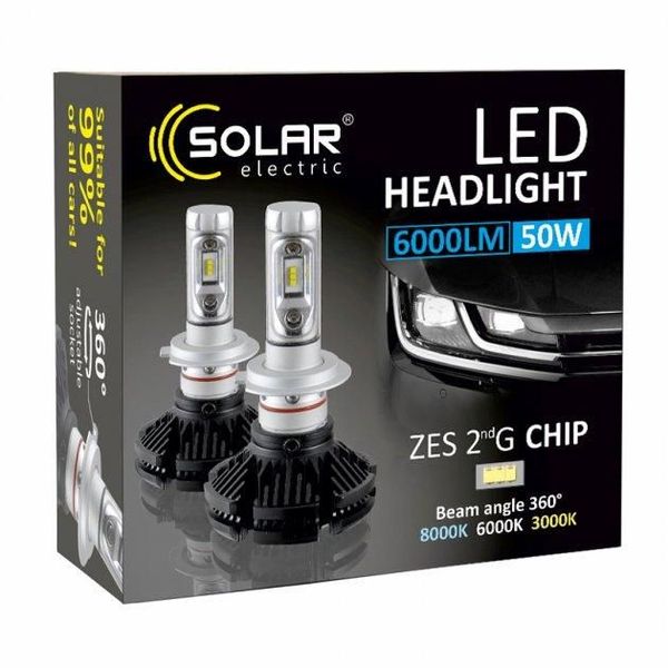 LED лампи автомобільні Solar H4 12/24V 6000Lm 50W 6000K IP67 радіатор 2 шт (8804) 39066 фото