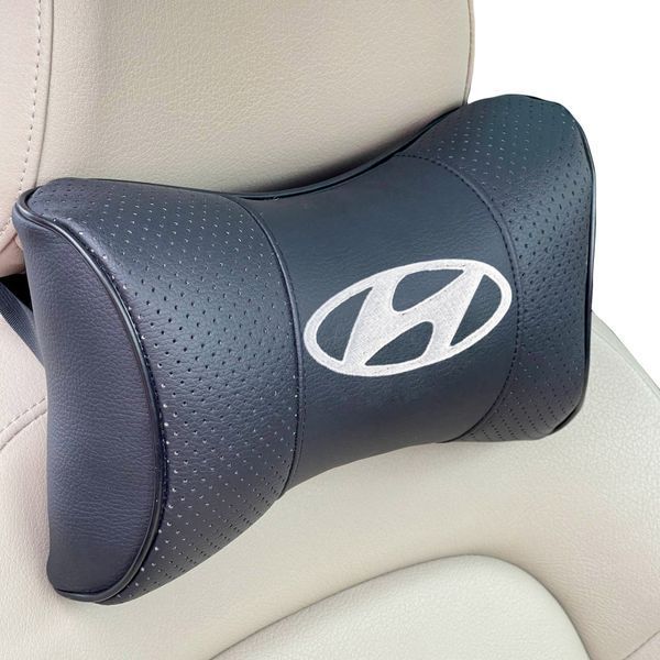 Подушка на підголовник з логотипом Hyundai екошкіра Чорна 1 шт 8287 фото