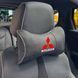 Подушка на подголовник с логотипом Mitsubishi Экокожа 3D Цветной лого Черная-Серый кант 1 шт 91663 фото