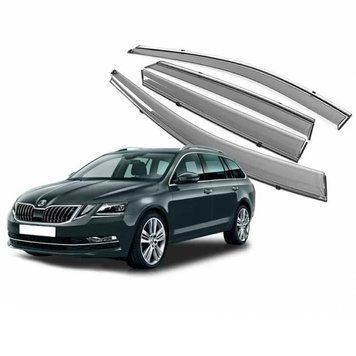 Дефлектори вікон вітровики Benke для Skoda Octavia A-7 Універсал 2017- Хром Молдинг Із Нержавіючої Сталі 3D 58665 фото
