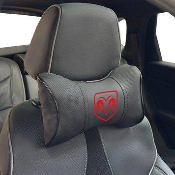 Подушка на підголівник з логотипом Dodge Екошкіра 3D Кольоровий лого Чорна-Чорний кант 1 шт 91824 фото