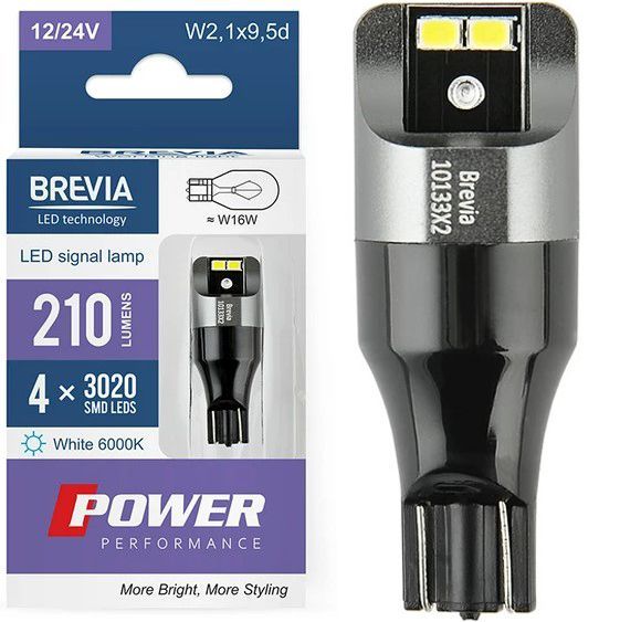 LED автолампа Brevia Power 12/24V W16W 210Lm 4x3020SMD CANbus Оригінал 2 шт (10133X2) 10133X2 фото