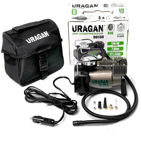 Автомобільний компресор URAGAN 12v 14А 37л/хв 170Вт 1 м шланг (90130) 90130 фото