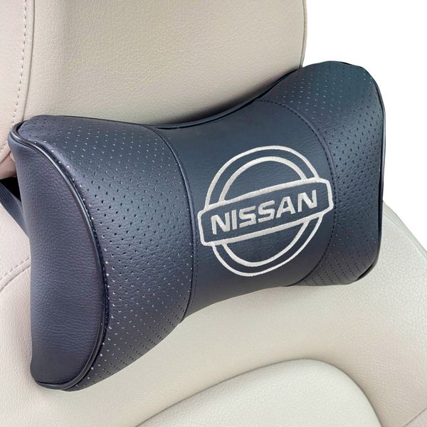 Подушка на підголовник з логотипом Nissan екошкіра Чорна 1 шт 5 фото