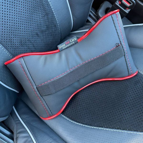 Подушка на підголівник з логотипом Renault Екошкіра 3D Кольоровий лого Чорний-Червоний кант 1 шт 13 фото