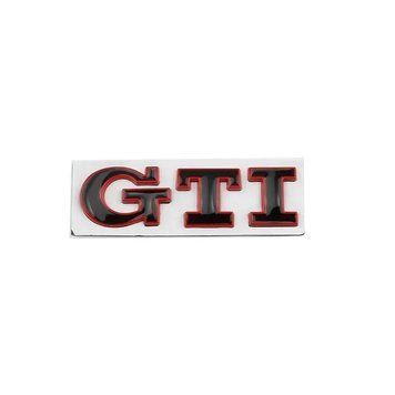 Емблема напис GTI для Volkswagen чорна з червоною окантовкою 79х23 мм метал (на скотчі) 95642 фото