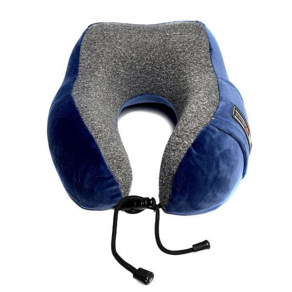 Подушка дорожная для шеи велюровая с эффектом памяти Sport (с завязками) Синяя 39771 фото