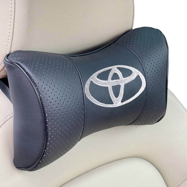 Подушка на подголовник с логотипом Toyota экокожа Черная 1 шт 8289 фото